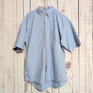 Lee Men's Denim-Look Casual Short Sleeve Button Up Shirt sz L Blue Cotton VGC